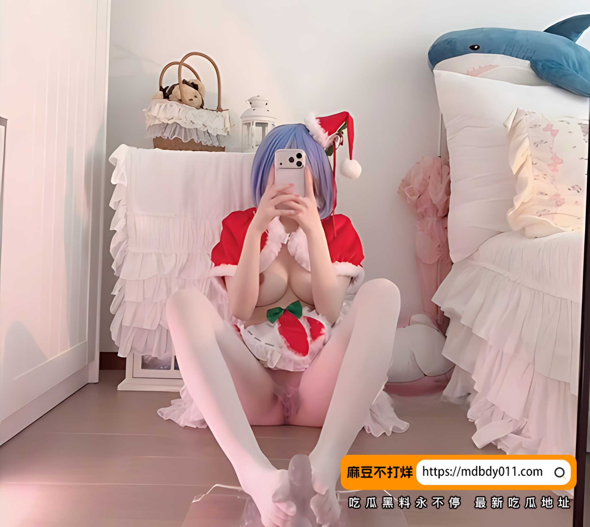 仙仙桃穿圣诞装对着镜子分腿5