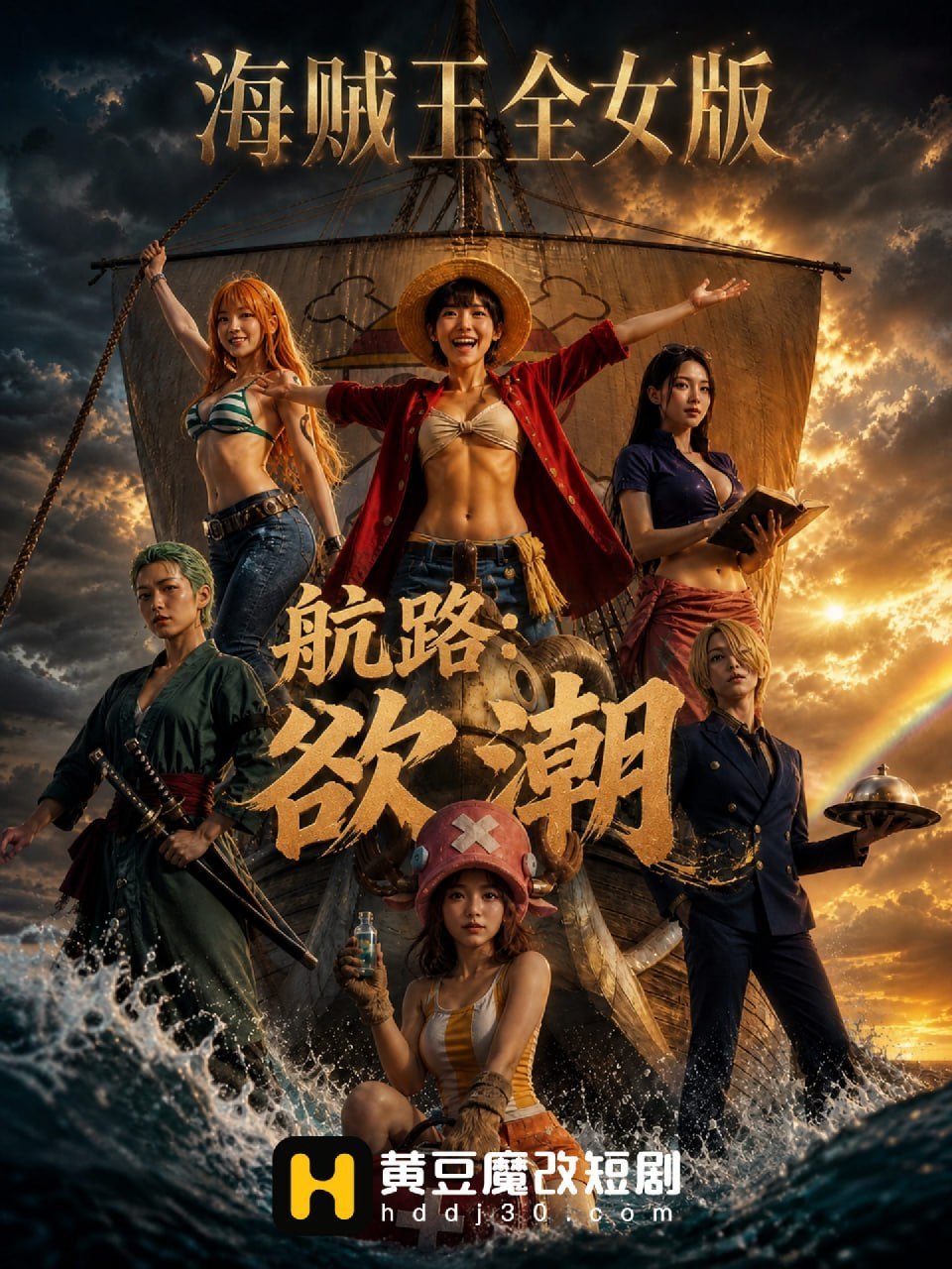 AI成人短剧 海贼王全女版 第1集 娘子军成员落脚中国开启激情冒险
