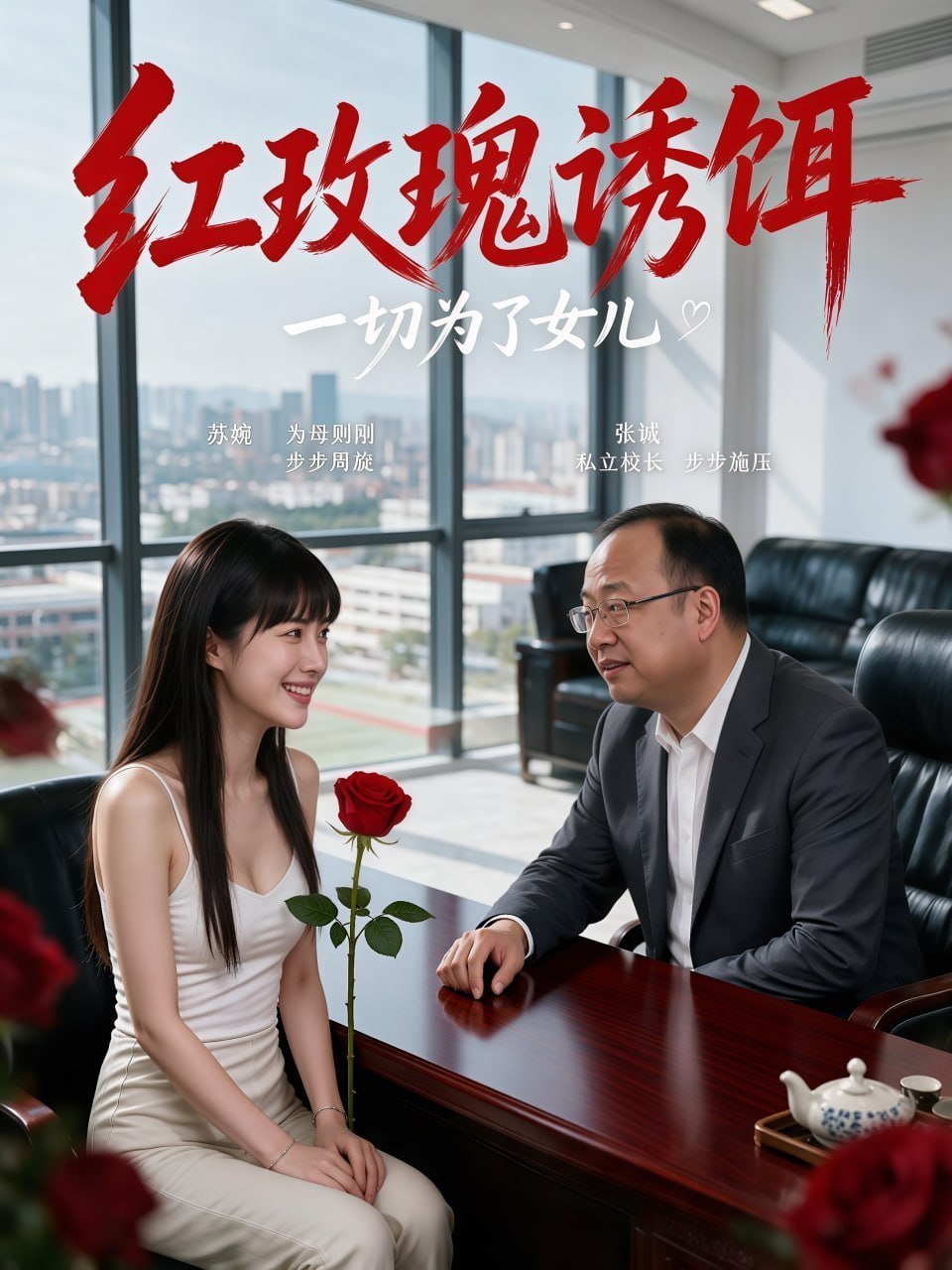 AI成人短剧 红玫瑰诱饵 第6集 熟女少妇为求学区名额被迫在办公室接受校长凌辱